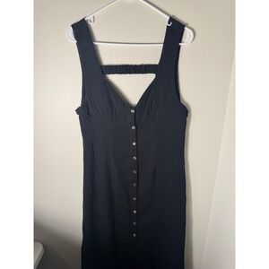 Sancia Black Gauze Button Front Midi Dress Large Cutout Back